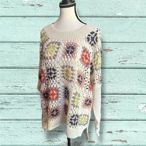 POL Colorful Crochet Patchwork Sweater